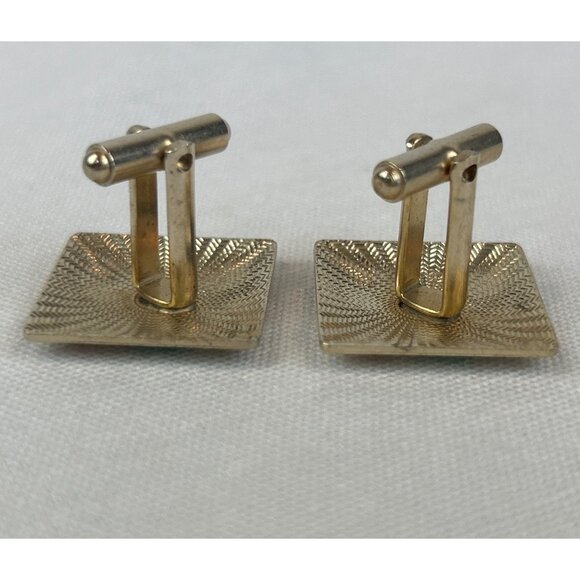 Vintage Gold Tone Square Cufflinks Leaf Design 80s 90s Nature - Picture 5 of 6